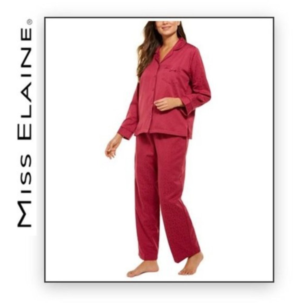 SOLD OUT-Miss Elaine Jacquard Satin Pajama Set-Cranberry-L - Picture 2 of 7